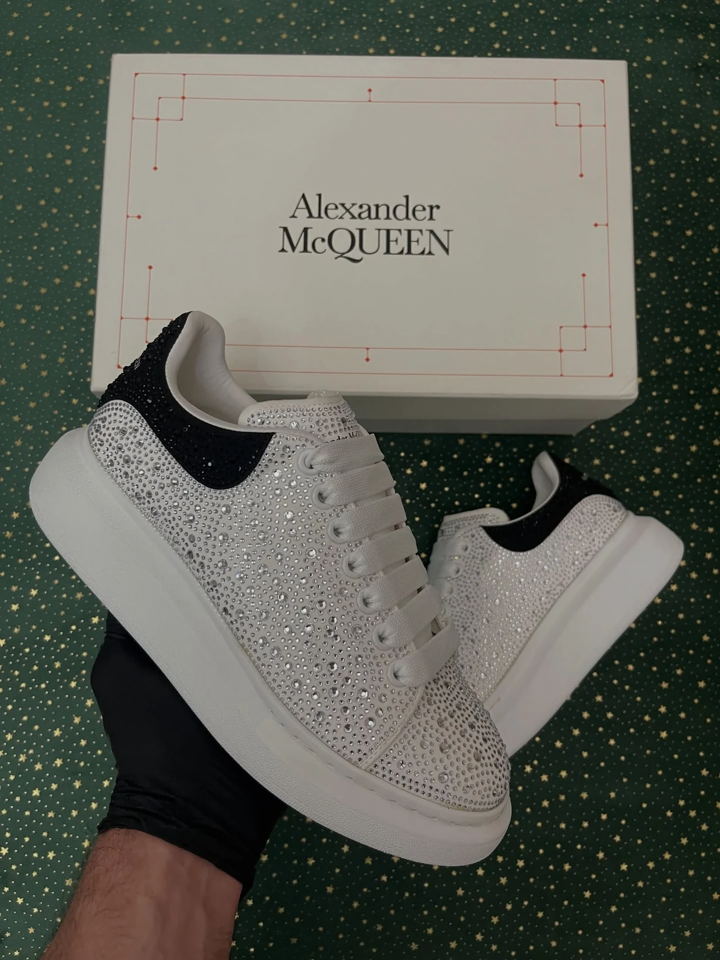 McQueen Crystal Embellished White Black, imaginea 2