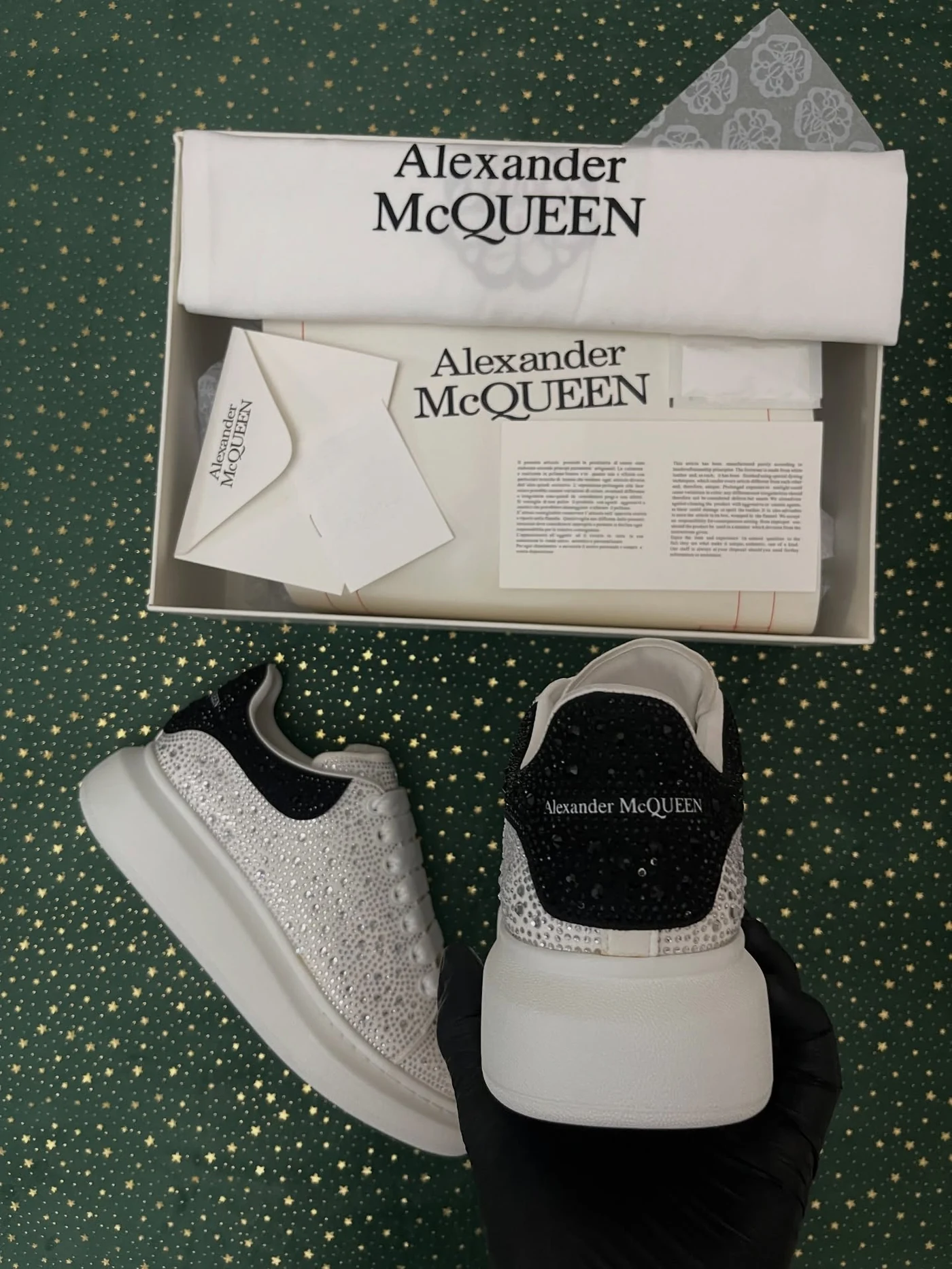 McQueen Crystal Embellished White Black, imaginea 4
