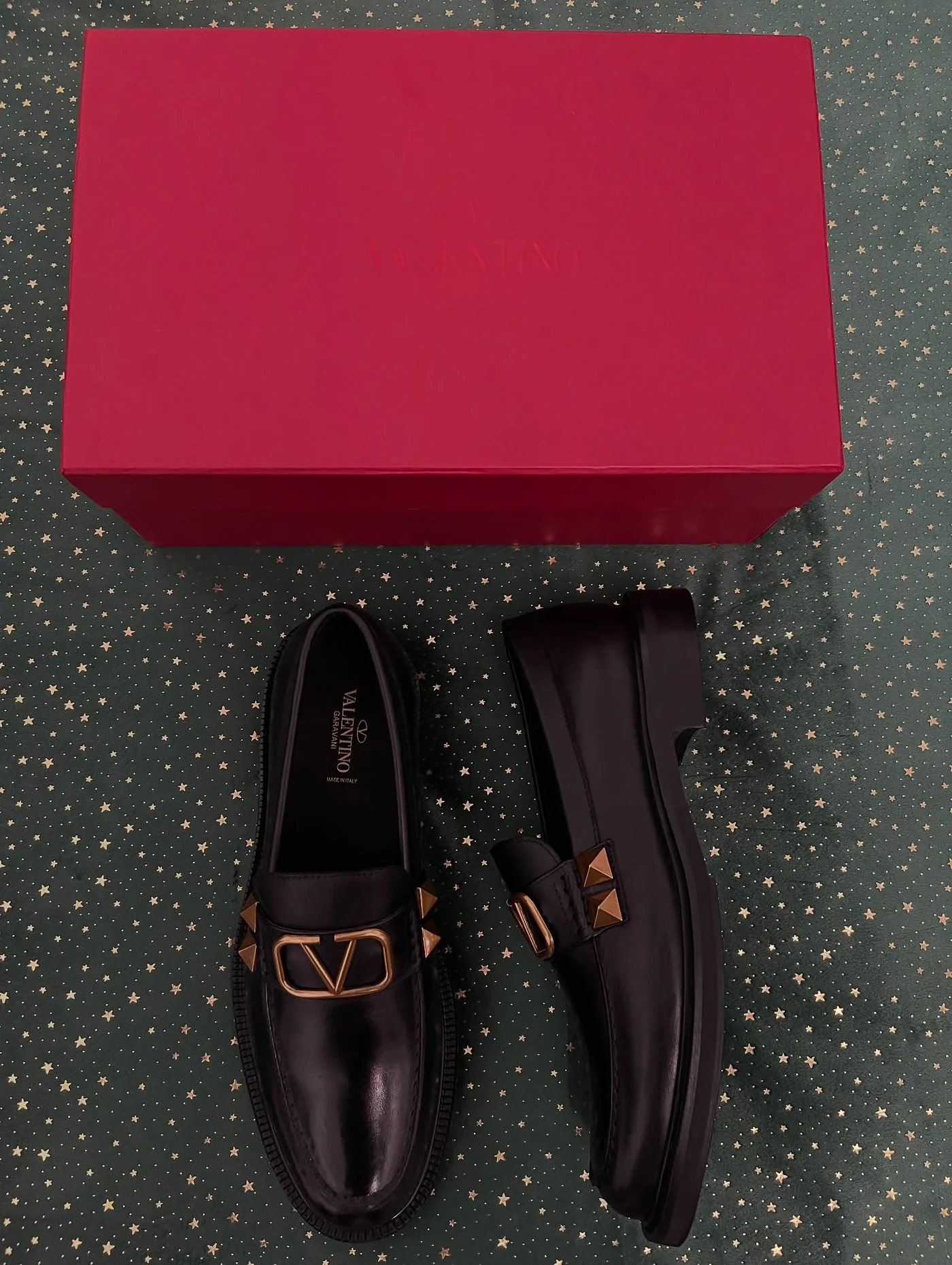 Valentino Garavani Black Stud Sign Loafers, imaginea 2