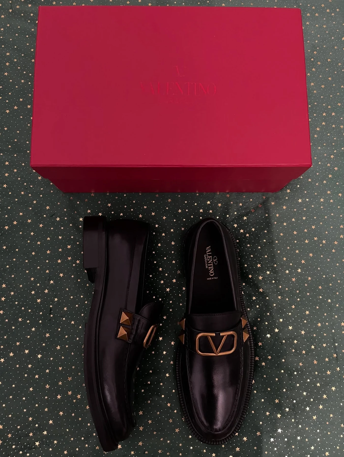 Valentino Garavani Black Stud Sign Loafers, imaginea 6