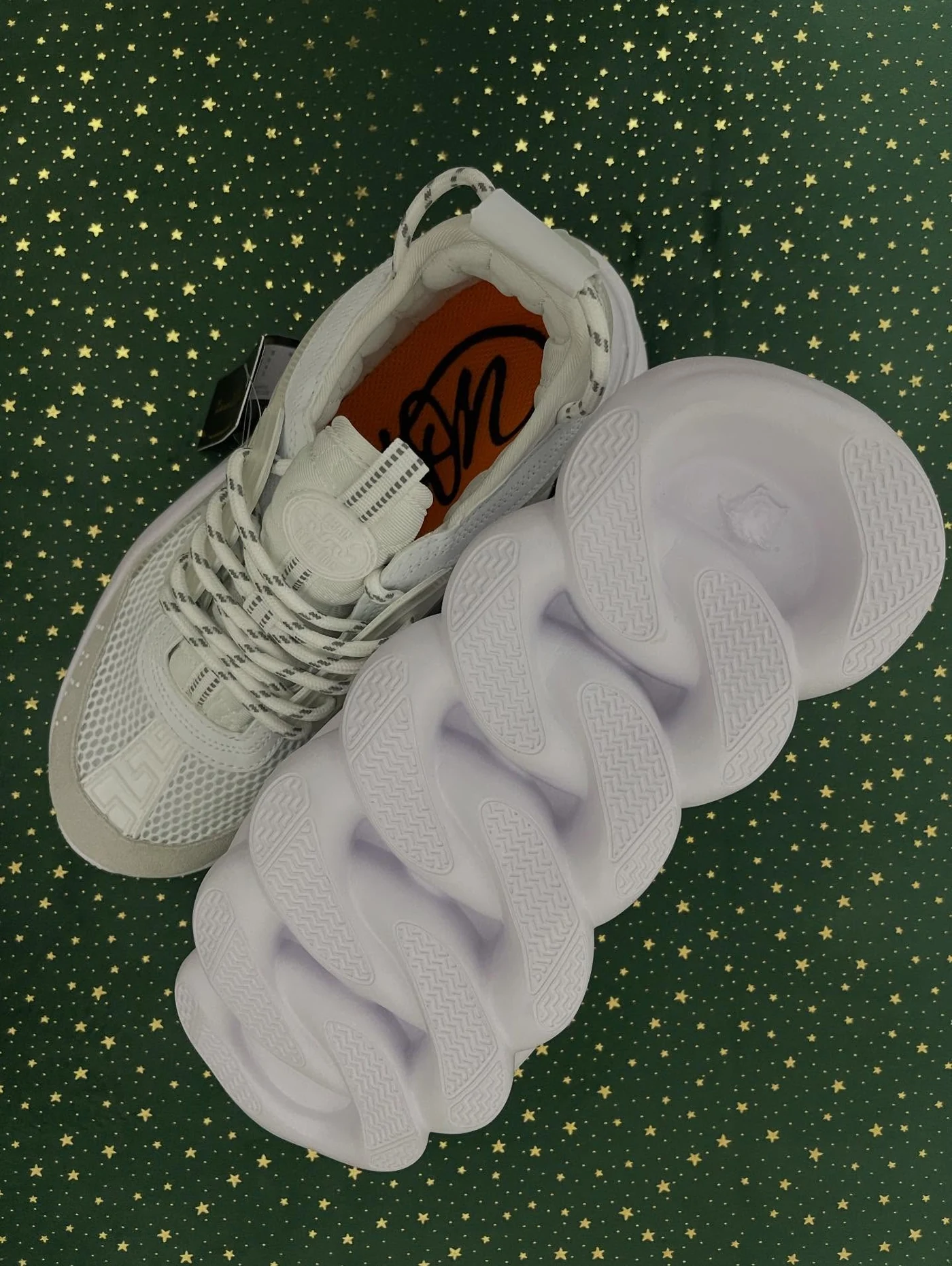 Versace Chain Reaction White Cream Mesh Rubber Suede, imaginea 4