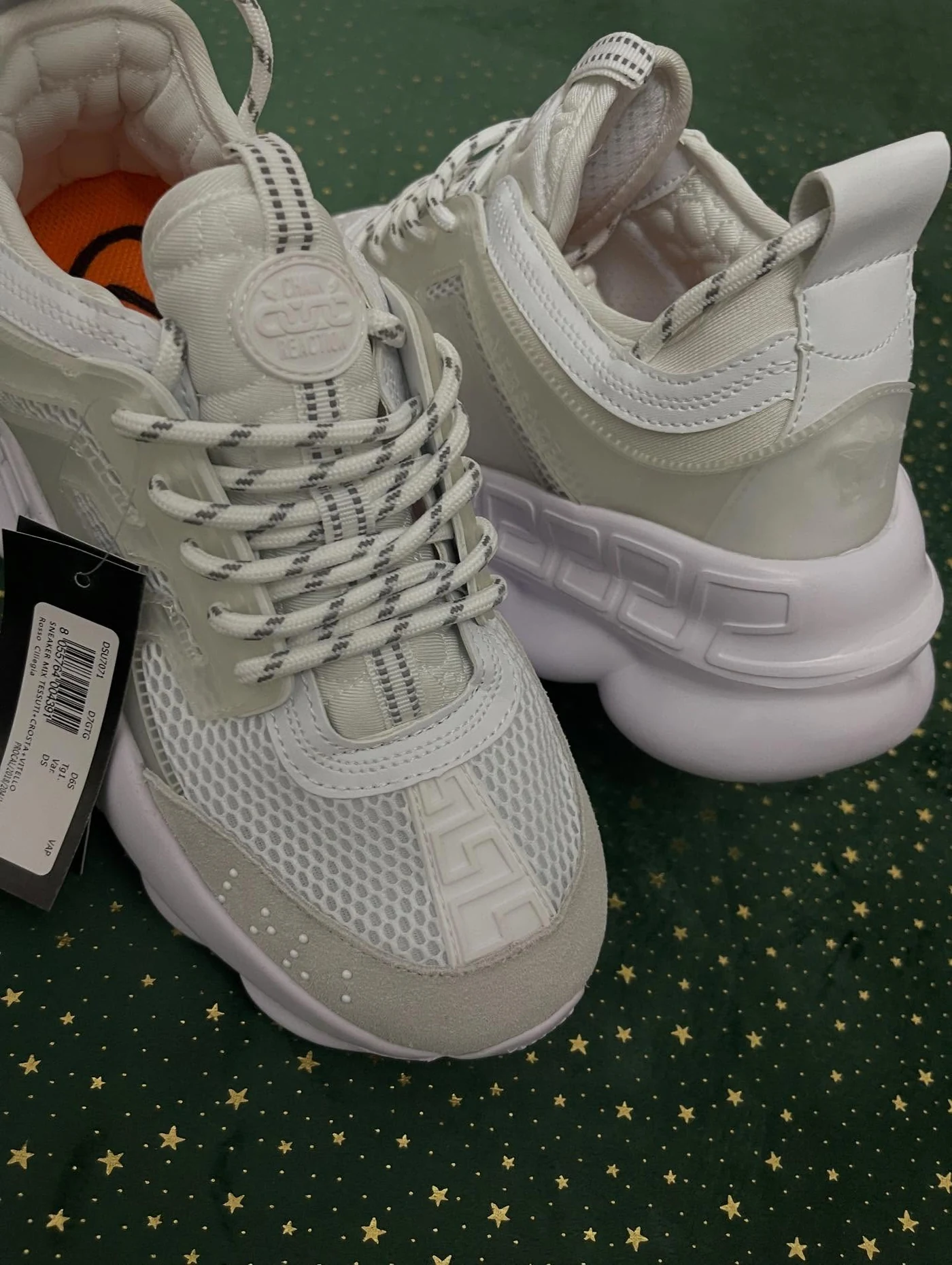 Versace Chain Reaction White Cream Mesh Rubber Suede, imaginea 6