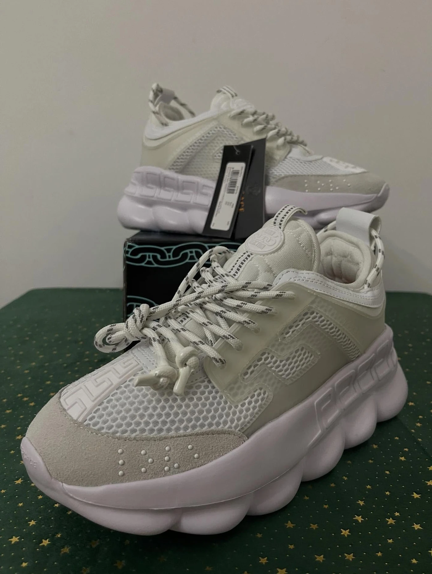 Versace Chain Reaction White Cream Mesh Rubber Suede, imaginea 9